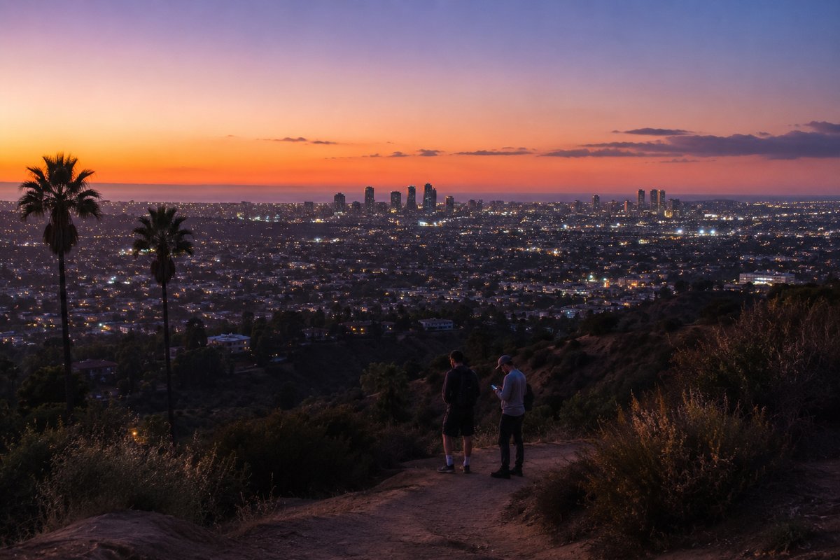 Los Angeles at dusk under a Pacific sunset