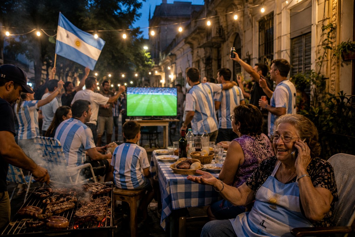 Watch party on a Buenos Aires sidewalk