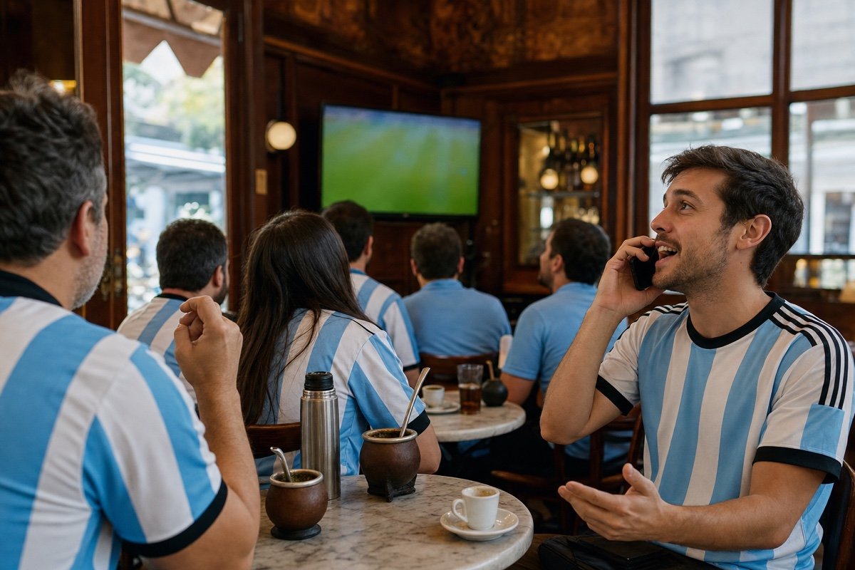 Amigos viendo la semifinal en un café de Buenos Aires