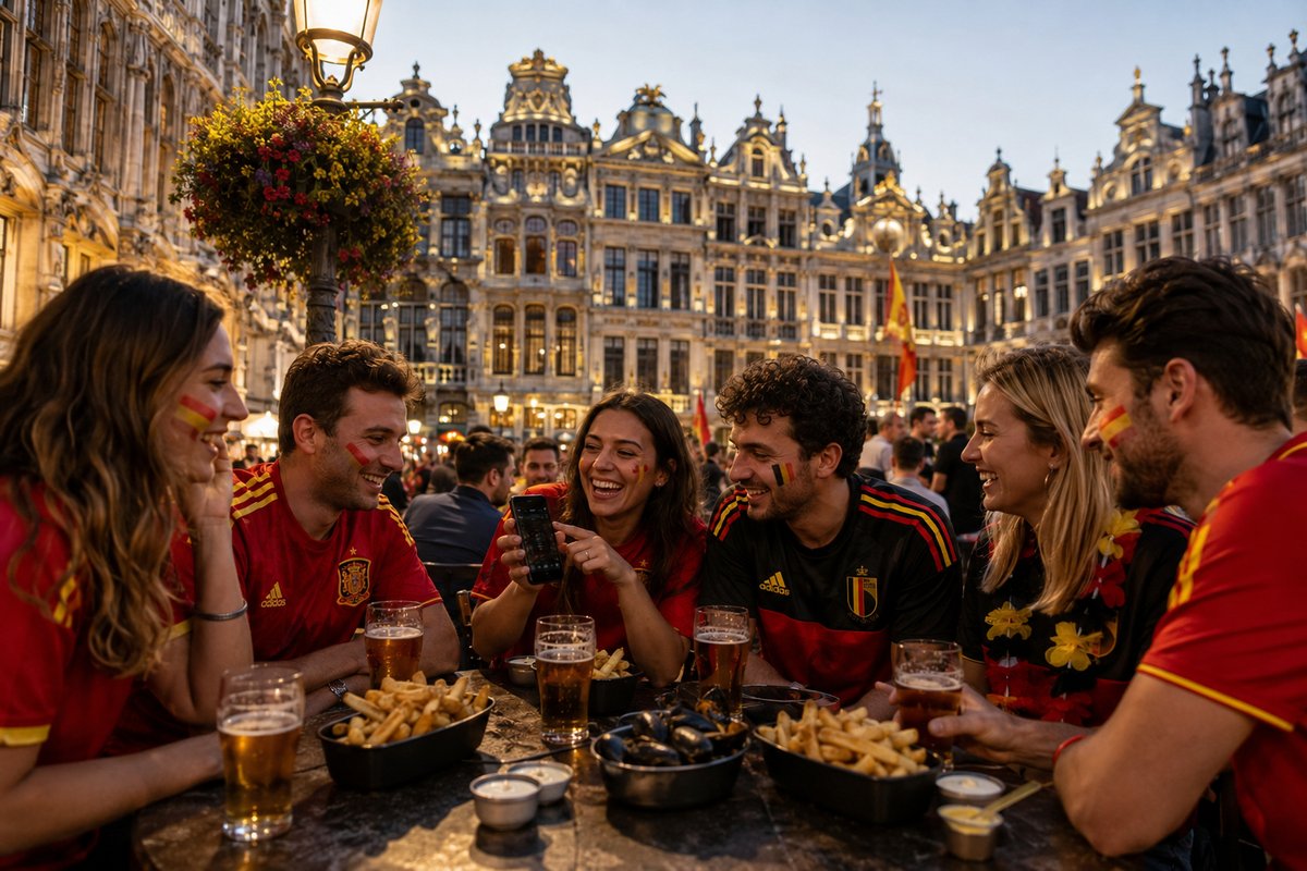 Kaféterrasse i Brussel før kampen