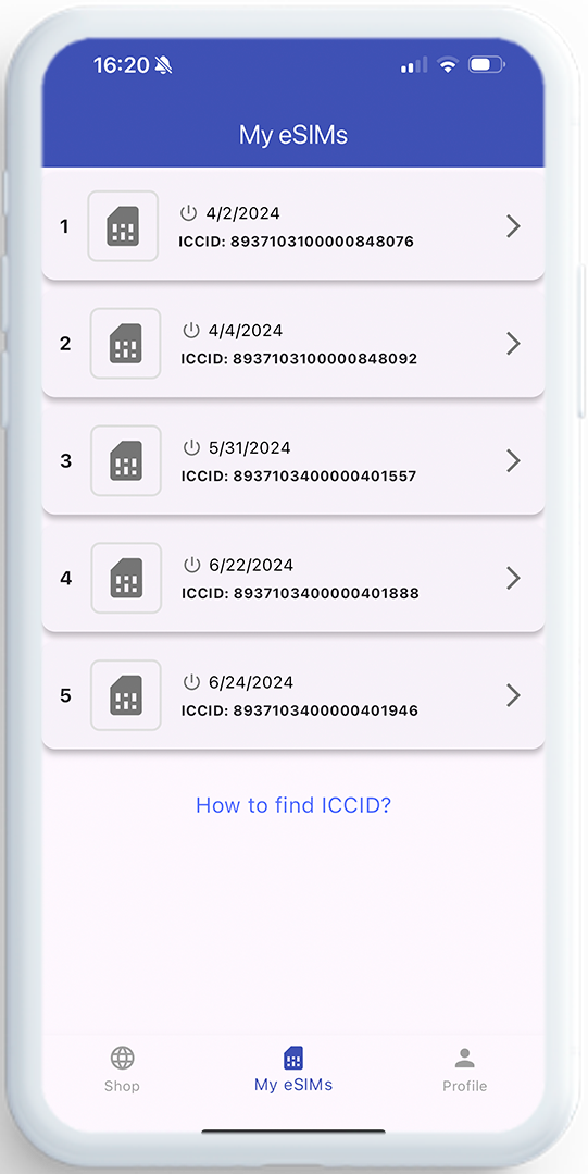 eFon eSIM app screen showing an affordable roaming data plan