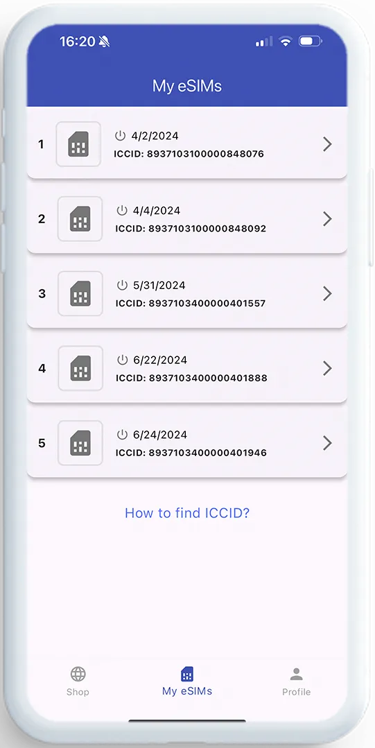 eFon eSIM app screen showing an affordable roaming data plan