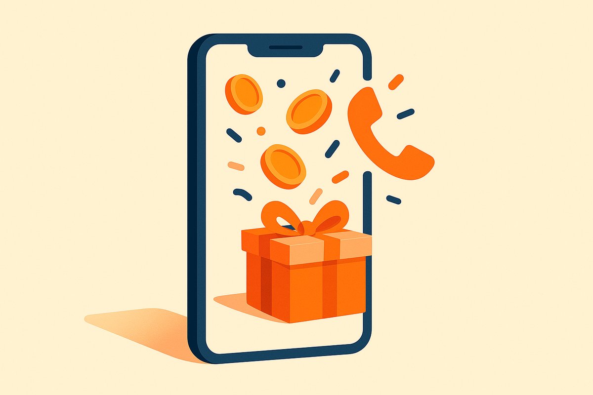 Illustration of a smartphone with a gift of free calling credit