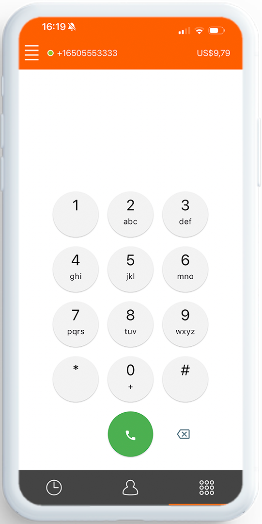 eFon contacts and recent calls screen